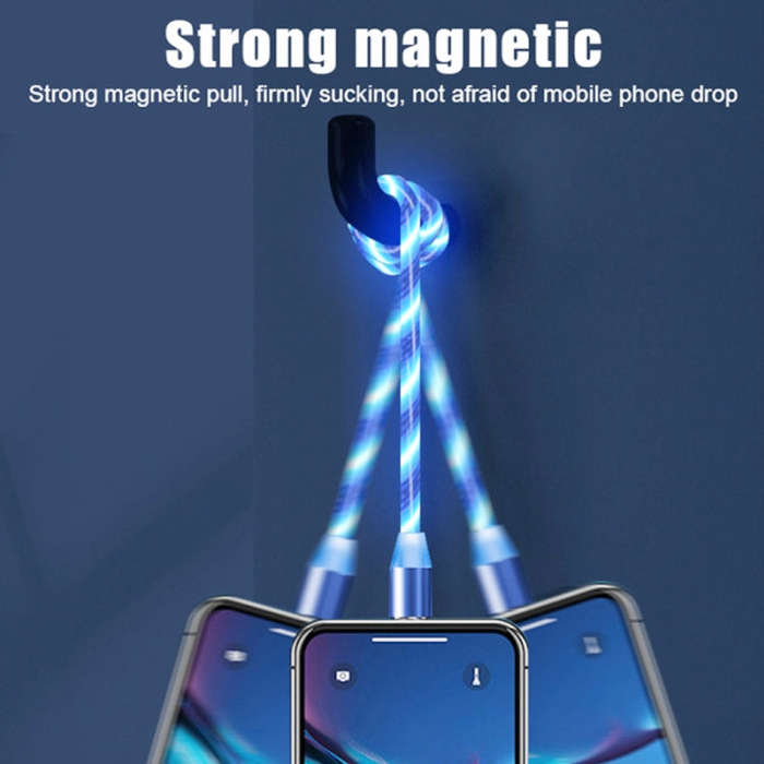 USB to 8 Pin Magnetic Suction Colorful Streamer Mobile Phone Charging  Cable, Length: 1m(Blue Light)