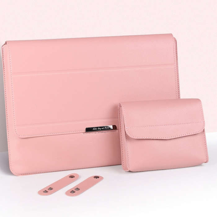 4 in 1 Universal Laptop Holder PU Waterproof Protection Wrist Laptop Bag, Size:13/14inch(Rose gold)