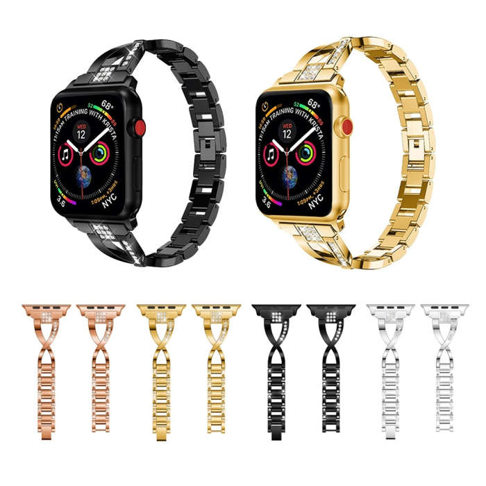 X-shaped Diamond-studded Solid Stainless Steel Wrist Strap Watch Band for Apple Watch Series 3 & ...