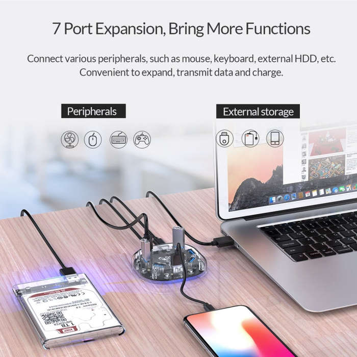 ORICO H7U-U3 7 Port USB3.0 Transparent HUB