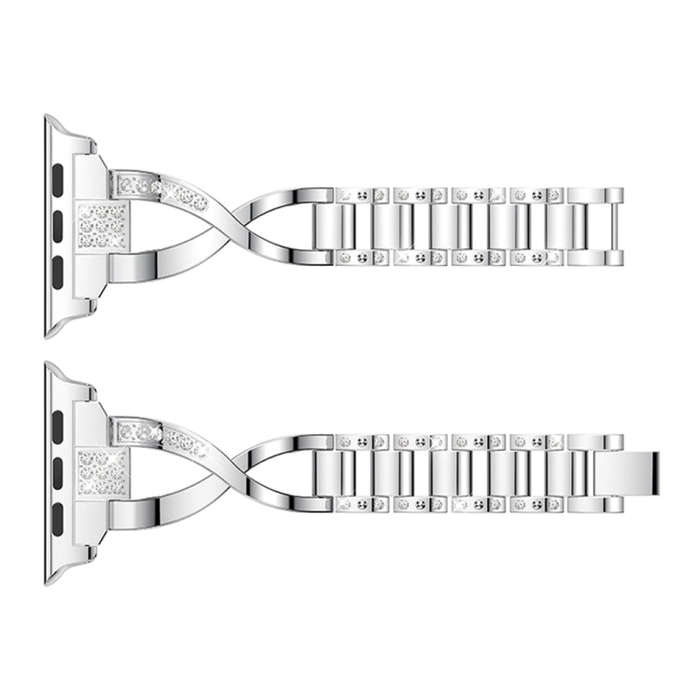 X-shaped Diamond-studded Solid Stainless Steel Wrist Strap Watch Band for Apple Watch Series 3 & ...
