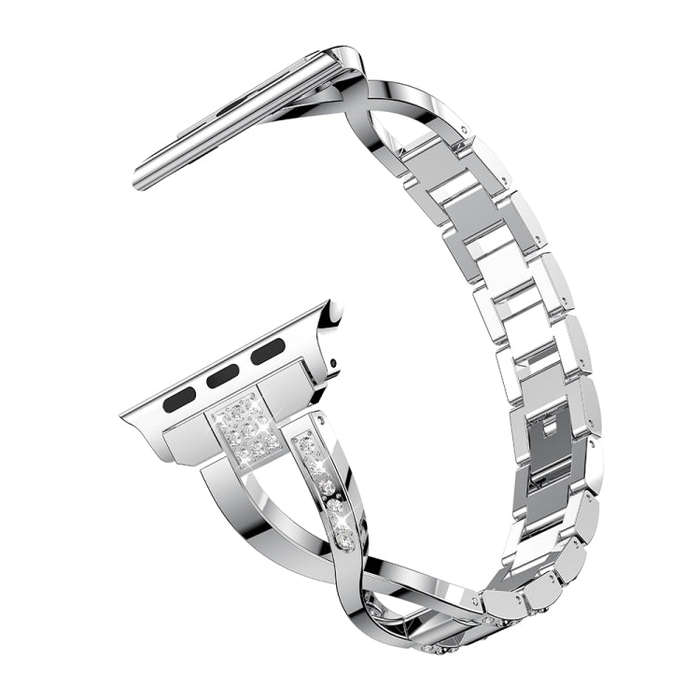 X-shaped Diamond-studded Solid Stainless Steel Wrist Strap Watch Band for Apple Watch Series 3 & ...
