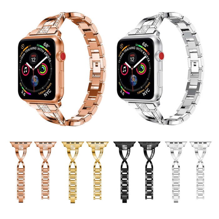 X-shaped Diamond-studded Solid Stainless Steel Wrist Strap Watch Band for Apple Watch Series 3 & ...