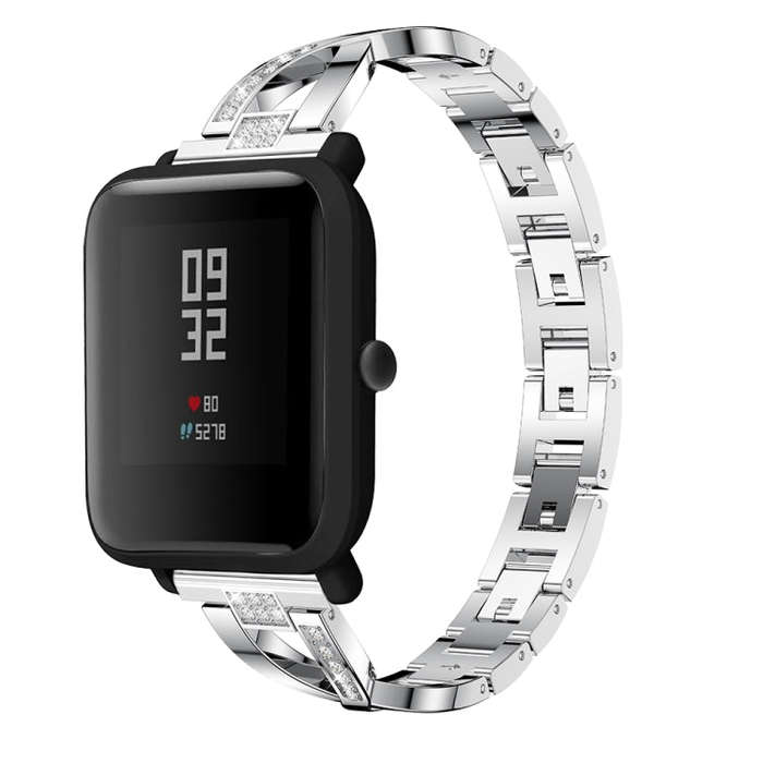 X-shaped Diamond-studded Solid Stainless Steel Watch Band for Amazfit 20mm(Silver)
