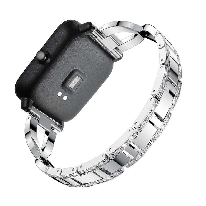 X-shaped Diamond-studded Solid Stainless Steel Watch Band for Amazfit 20mm(Silver)