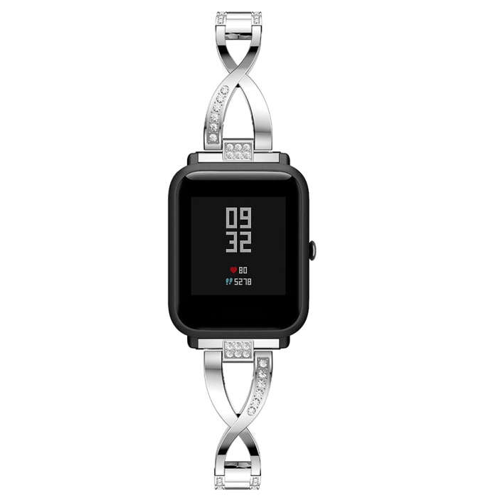 X-shaped Diamond-studded Solid Stainless Steel Watch Band for Amazfit 20mm(Silver)