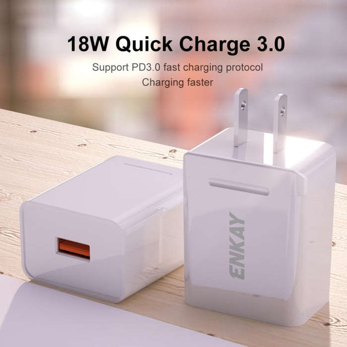 ENKAY Hat-Prince U036 18W USB QC3.0 Fast Charging Travel Charger Power Adapter, US Plug