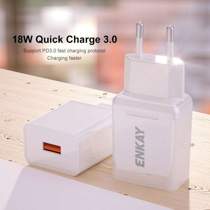 ENKAY Hat-Prince T033 18W USB QC 3.0 Fast Charging Travel Charger Power Adapter, EU Plug