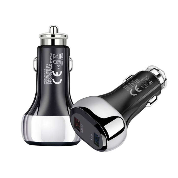 YSY-312 2 in 1 18W Portable QC3.0 Dual USB Car Charger + 1m 3A USB to Micro USB Data Cable Set(Bl...