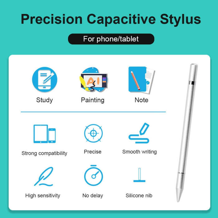 AT-25 2 in High-precision Mobile Phone Touch Capacitive Pen Writing Pen(Silver)