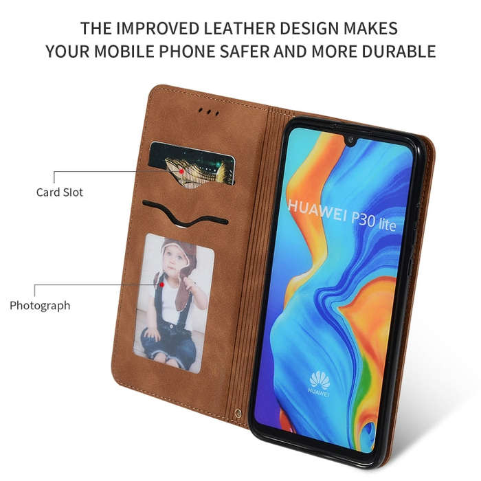 Retro Skin Feel Business Magnetic Horizontal Flip Leather Case for Huawei P30 Lite(Brown)