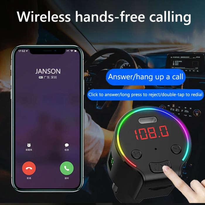 G61 FM Transmitter Music MP3 Player QC3.0 Type-C Quick Charge Support 5.0 Hands-free Car Kit