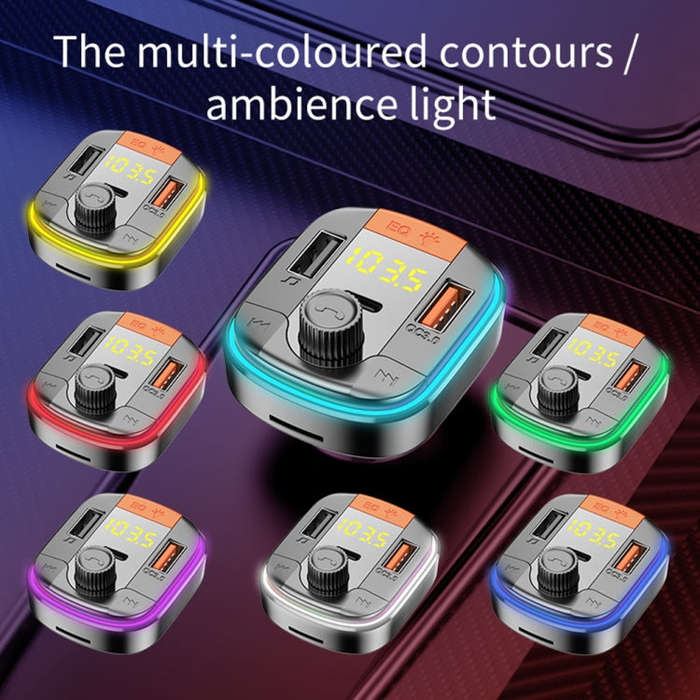 T832 Car Bluetooth FM Transmitter Colorful Light MP3 Player Powerful Quick Charger QC3.0