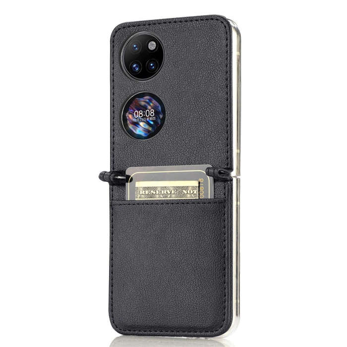 For Huawei P50 Pocket Litchi Pattern Card Folding Phone Case(Black)