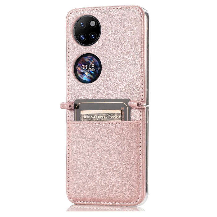 For Huawei P50 Pocket Litchi Pattern Card Folding Phone Case(Pink)