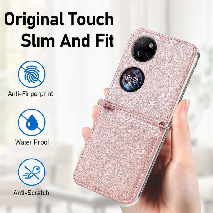 For Huawei P50 Pocket Litchi Pattern Card Folding Phone Case(Pink)