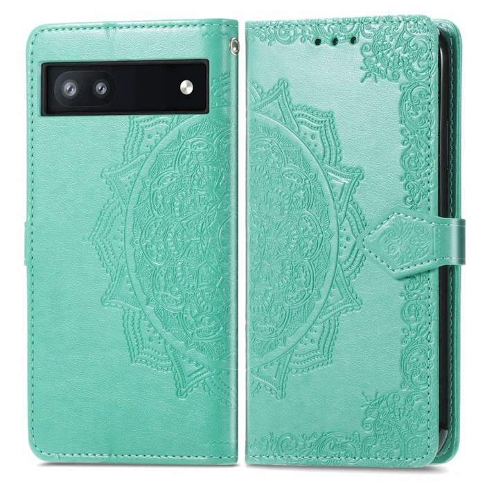 For Google Pixel 6a Mandala Flower Embossed Flip Leather Phone Case(Green)