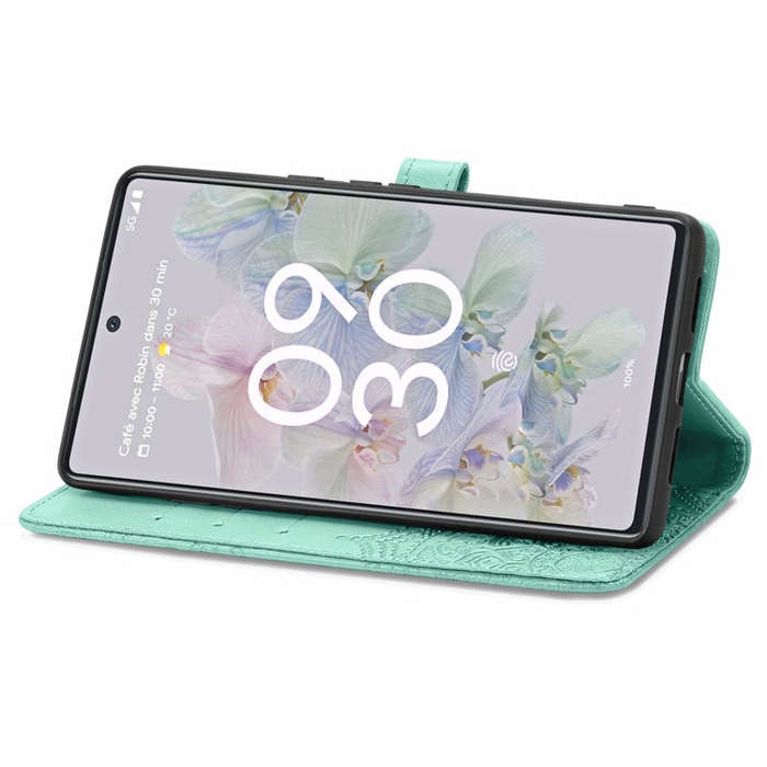 For Google Pixel 6a Mandala Flower Embossed Flip Leather Phone Case(Green)