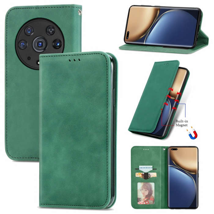 For Honor Magic3 Pro Retro Skin Feel Magnetic Horizontal Flip Leather Phone Case(Green)