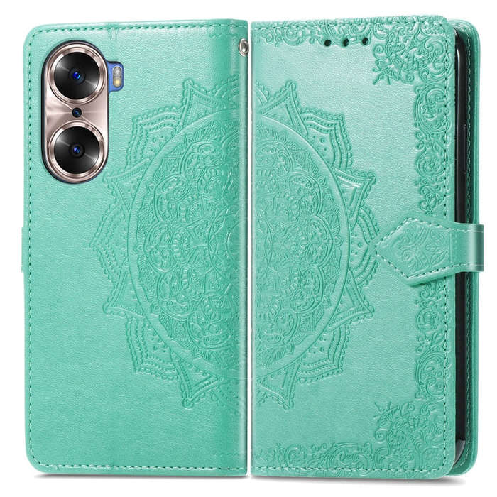 For Honor 60 Mandala Flower Embossed Flip Leather Phone Case(Green)