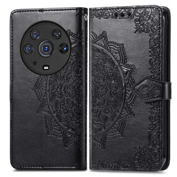For Honor Magic3 Pro Mandala Flower Embossed Flip Leather Phone Case(Black)