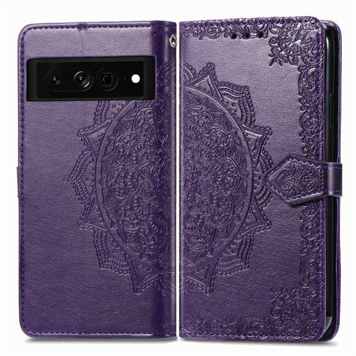 For Google Pixel 7 5G Mandala Flower Embossed Leather Phone Case(Purple)