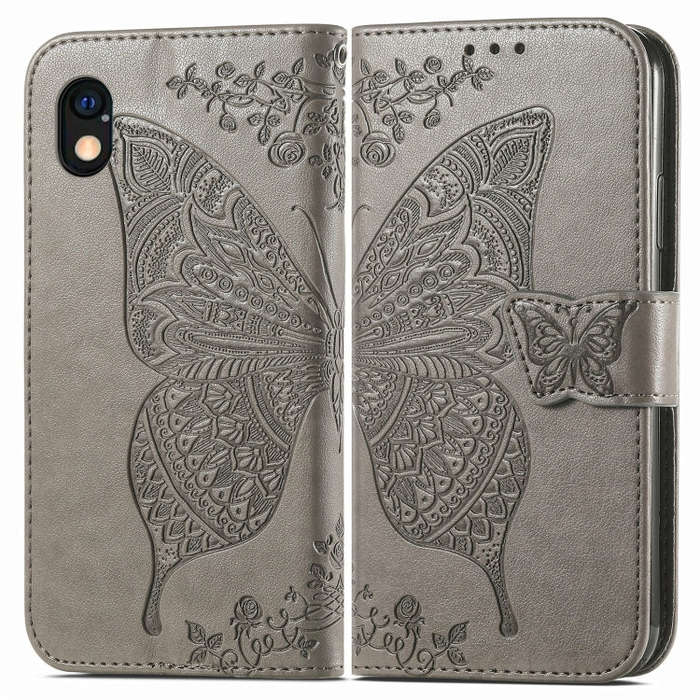 For Sony Xperia Ace III Butterfly Love Flower Embossed Leather Phone Case(Grey)