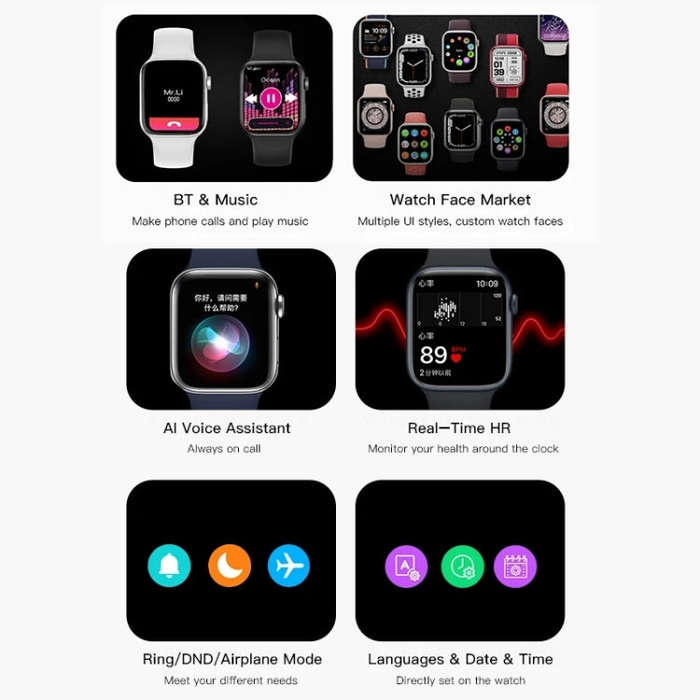 CT7 1.7 inch Color Screen Smart Watch,Support Heart Rate Monitoring/Blood Pressure Monitoring(Black)