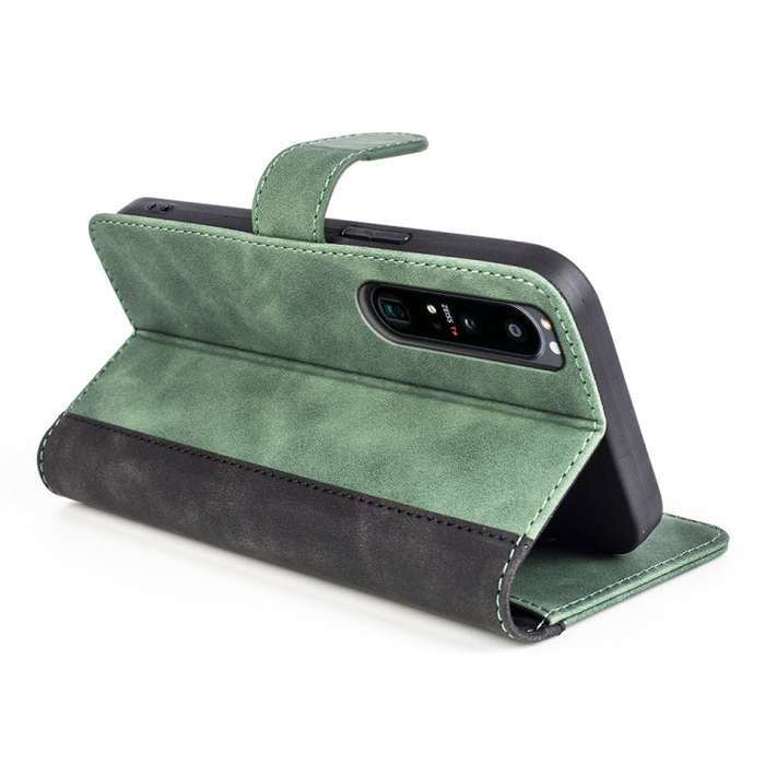 For Sony Xperia 1 IV Stitching Horizontal Flip Leather Phone Case(Green)