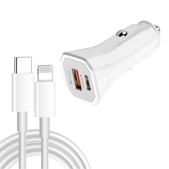 TE-P22 38W PD USB-C / Type-C + QC3. 0 USB Car Charger with 1m USB-C / Type-C to 8 Pin Data Cable(...