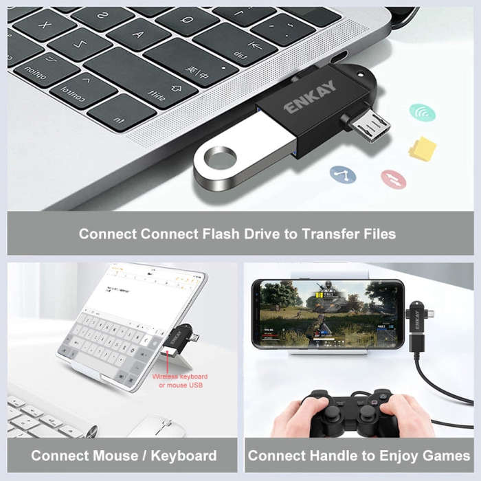 ENKAY ENK-AT112 2 in 1 Type-C + Micro USB to USB 3.0 Aluminium Alloy OTG Adapter(Black)