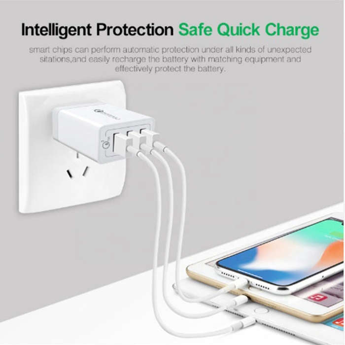 SDC-30W QC3.0 USB + 2 x USB2.0 Port Quick Charger with USB to Micro USB  Cable, AU Plug