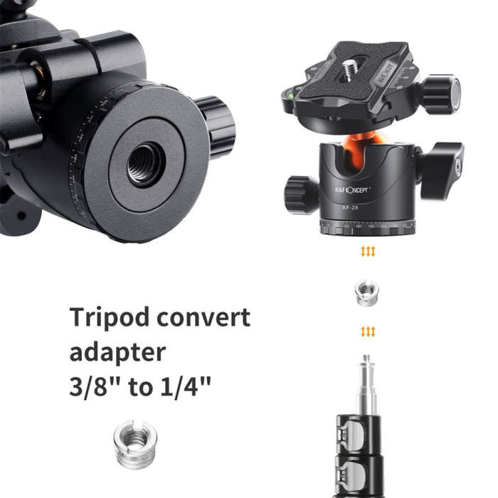 K&F CONCEPT KF31.023V3 360 Degree Rotating Panoramic Metal Tripod Ball Head with 1/4 Inch Quick R...