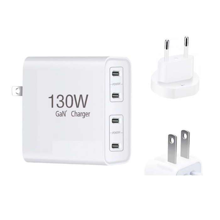 GaN130W 4-Port USB-C PD65W / PD30W Multi Port Type-C Charger for Notebook Series, EU / US Plug