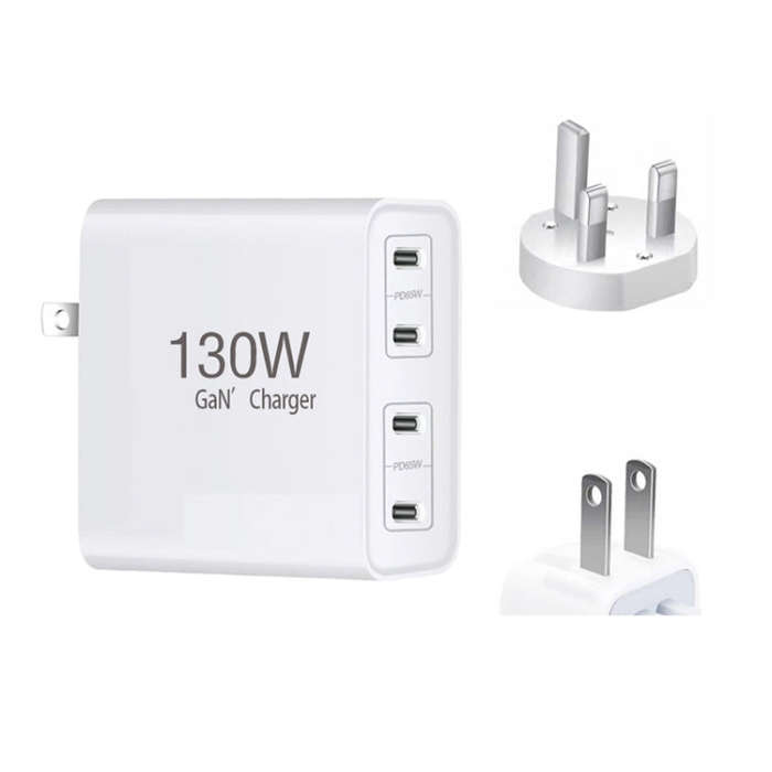 GaN130W 4-Port USB-C PD65W / PD30W Multi Port Type-C Charger for Notebook Series, UK / US Plug