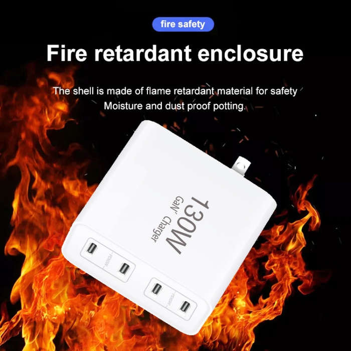 GaN130W 4-Port USB-C PD65W / PD30W Multi Port Type-C Charger for Notebook Series, EU / UK / US Plug