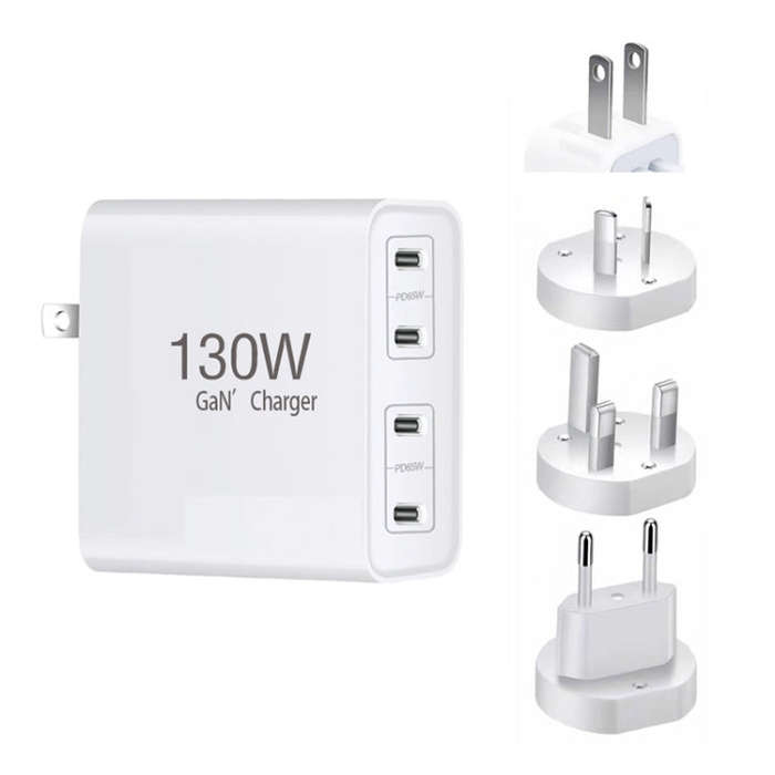 GaN130W 4-Port USB-C PD65W / PD30W Multi Port Type-C Charger for Notebook Series, EU / UK / AU / ...