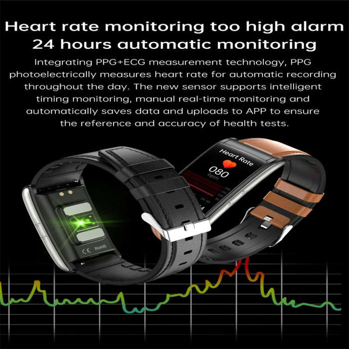 E600 1.47 inch Color Screen Smart Watch Leather Strap Support Heart Rate Monitoring / Blood Press...