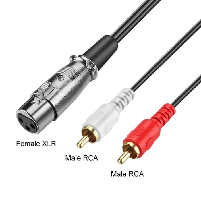 JUNSUNMAY 2 RCA Male to XLR Female Stereo Audio Cable, Cable Length:1.5m