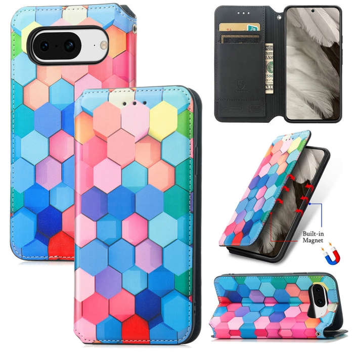 For Google Pixel 8 Pro CaseNeo Colorful Magnetic RFID Anti-theft Leather Phone Case(Color Square)