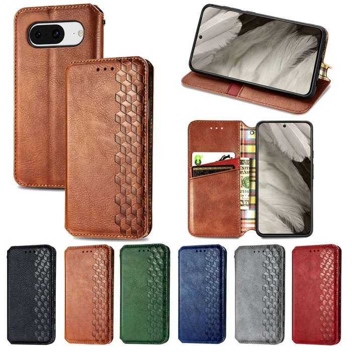 For Google Pixel 8 Pro Cubic Grid Pressed Magnetic Leather Phone Case(Black)
