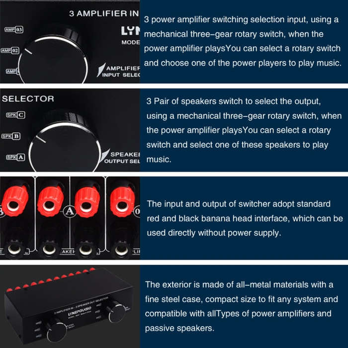 B037 3 Input 3 Output Power Amplifier And Speaker Switcher Speaker Switch Splitter Comparator 300...