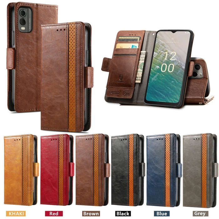 For Nokia C32 CaseNeo Splicing Dual Magnetic Buckle Leather Phone Case(Red)