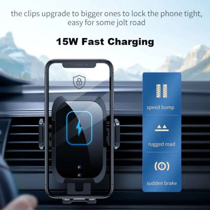 X11 Three Axle Linkage 15W Smart Touch Automatic Retractable Clip Fast Charging Wireless Car Char...