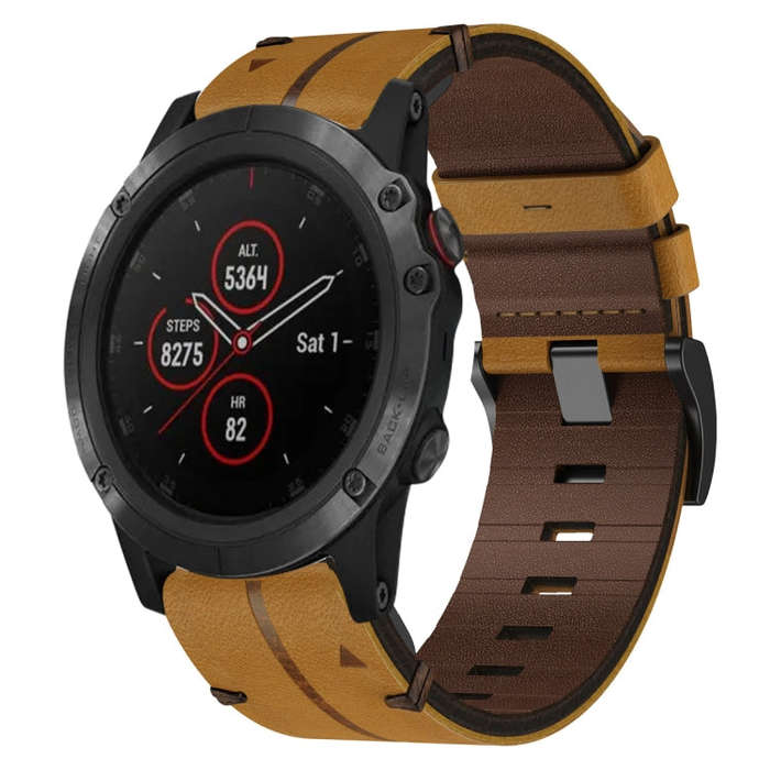 For Garmin Fenix 5X Plus Leather Textured 26mm Watch Band(Brown)