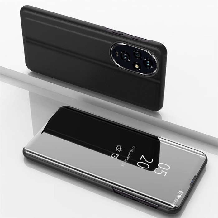 For Honor 200 Plated Mirror Horizontal Flip Leather Phone Case with Holder(Black)