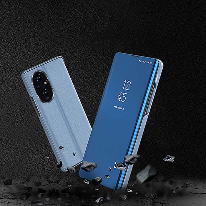 For Honor 200 Plated Mirror Horizontal Flip Leather Phone Case with Holder(Purple Blue)