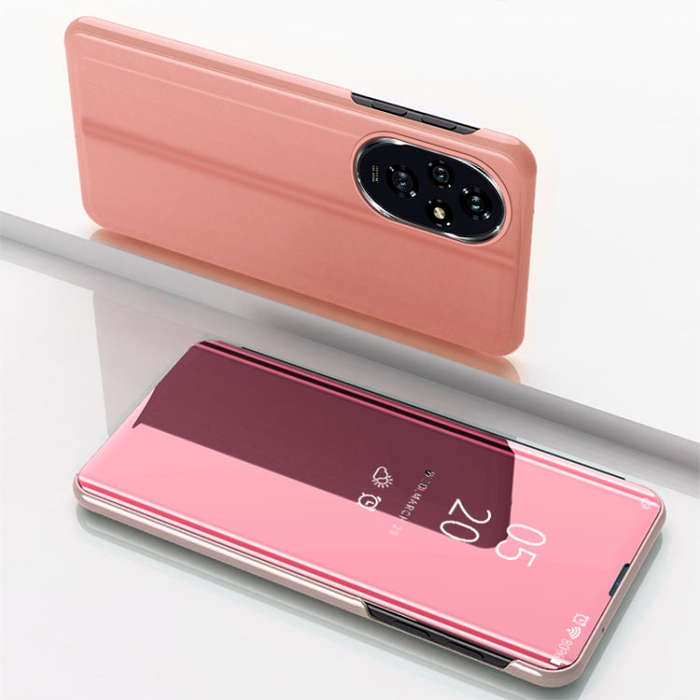 For Honor 200 Pro Plated Mirror Horizontal Flip Leather Phone Case with Holder(Rose  Gold)