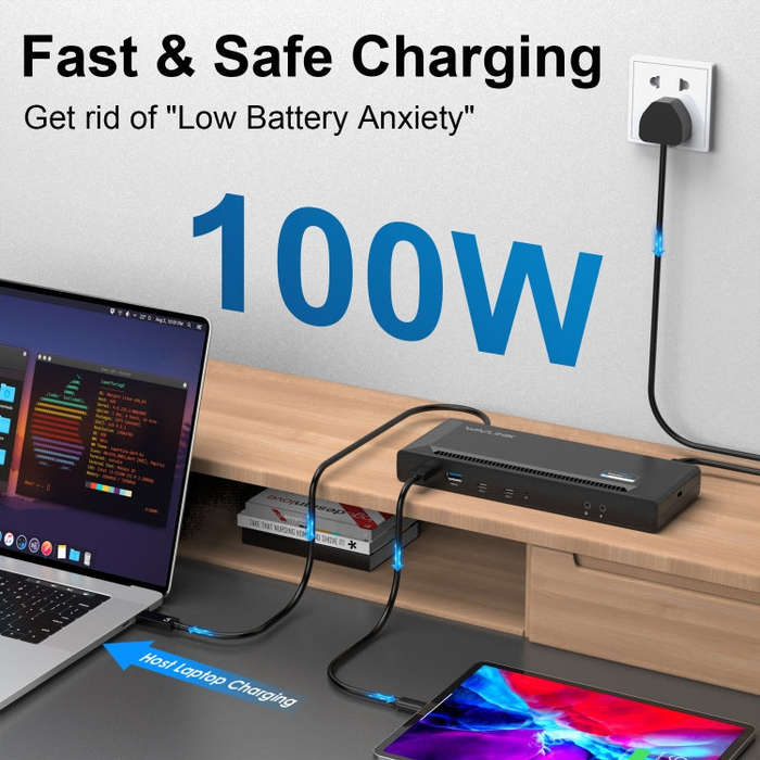 Wavlink UG69PD2 Dual 4K Fast Charging Integrated Docking Station, Plug:UK Plug