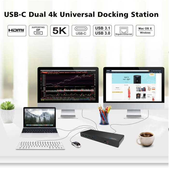 Wavlink UG69DK1 5K Type-C Dual Display USB 3.0 Video Gigabit Ethernet HDMI Docking Station, Plug:...